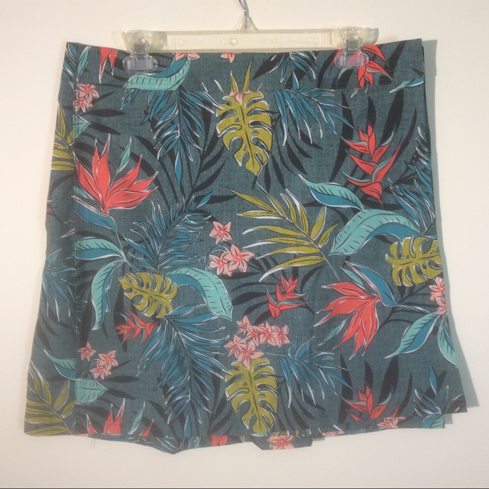 Rip Skirt Green Hawaiian Tropical Floral Wrap Skirt Adjustable Orange Flowers